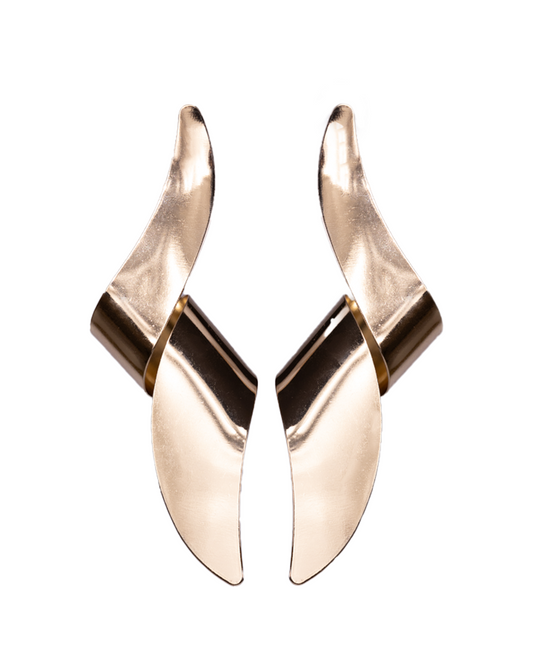 Gold long twisted earrings