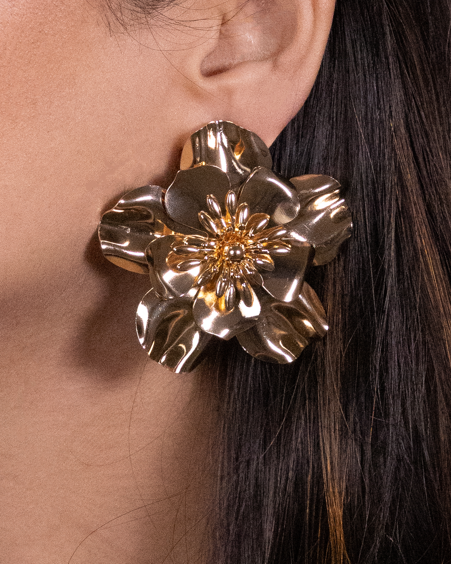 Big gold flower earrings