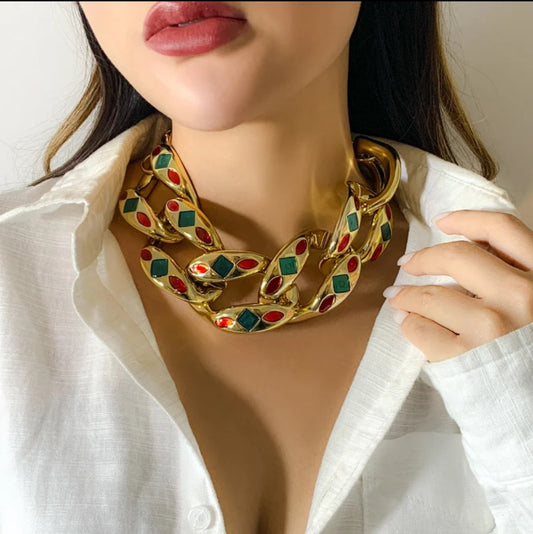 Hip hop link chain enamel necklace