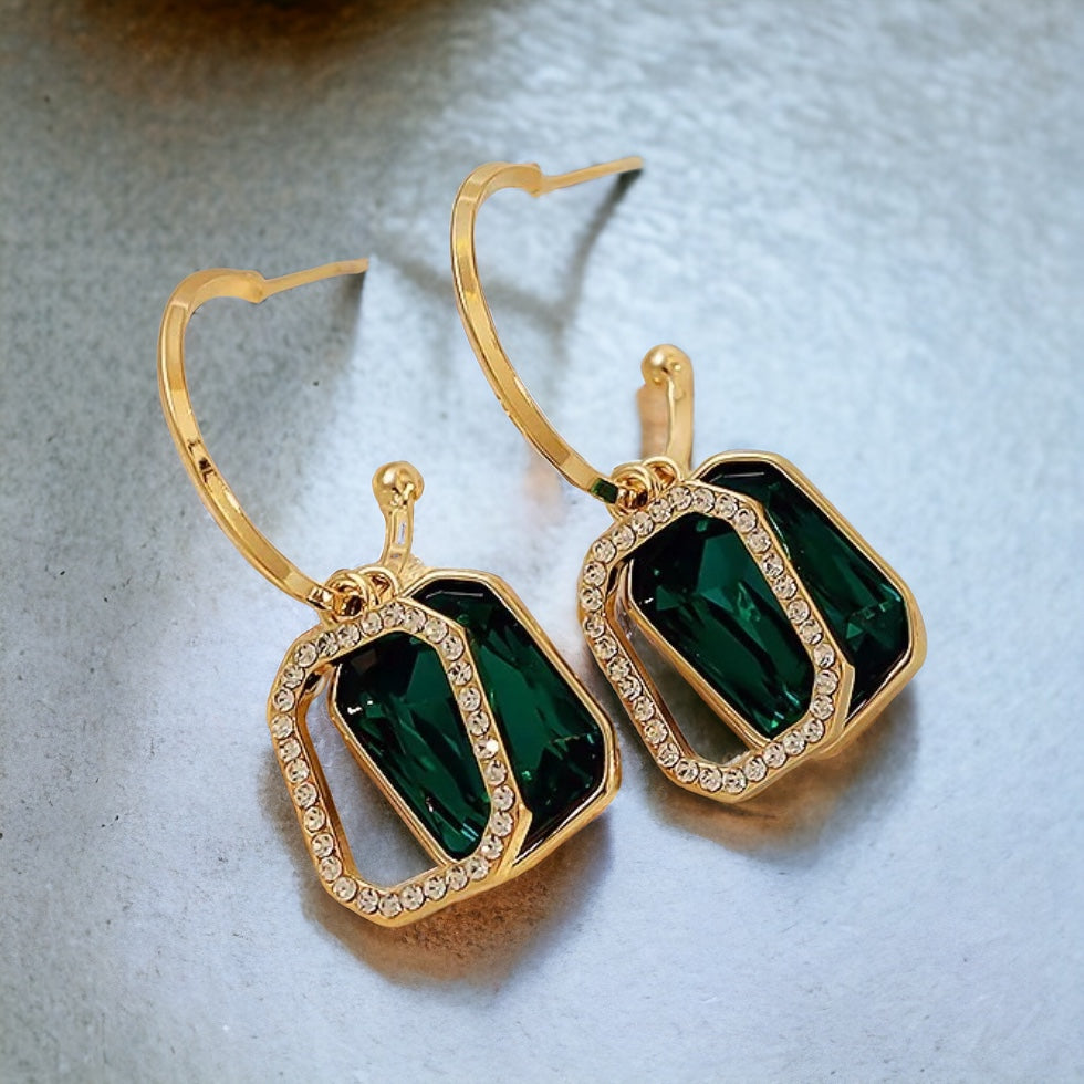 Green two layer earrings