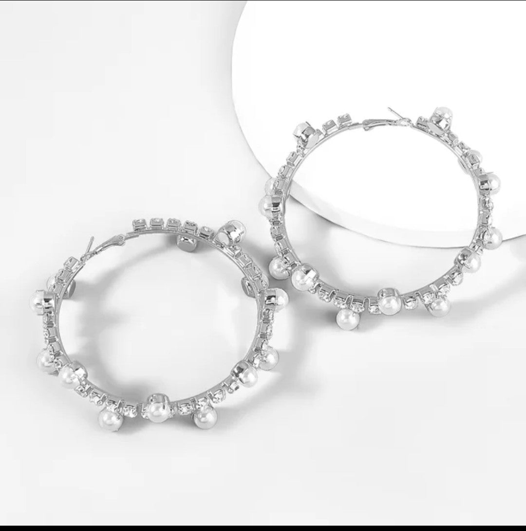 Pearl and Crystal Hoops - Valentine