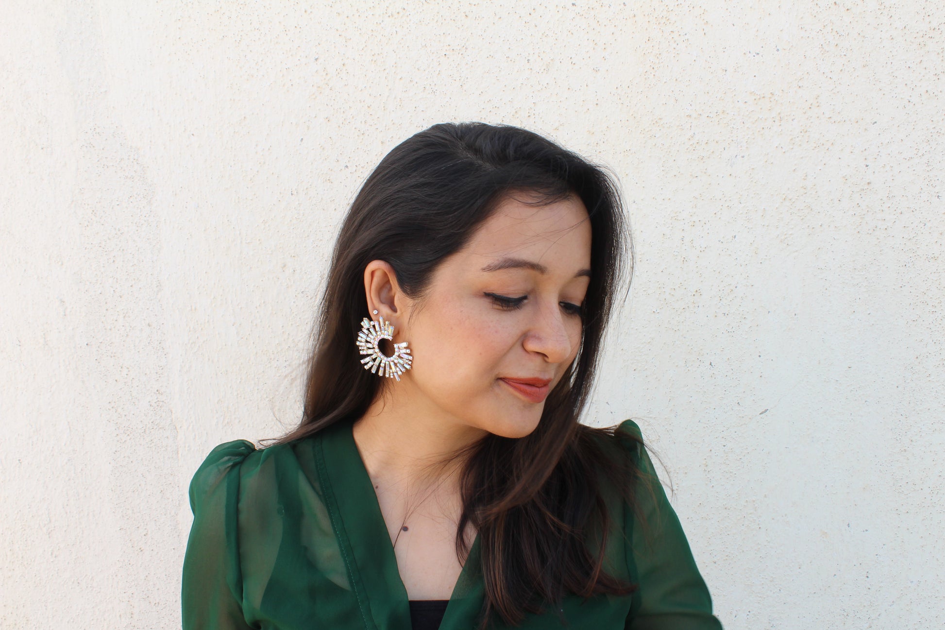 smiling girl rhinestones earrings