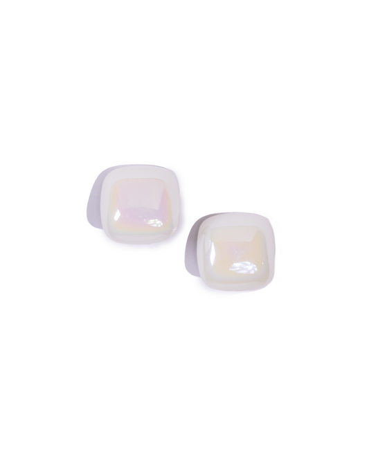 Square glaze white earrings