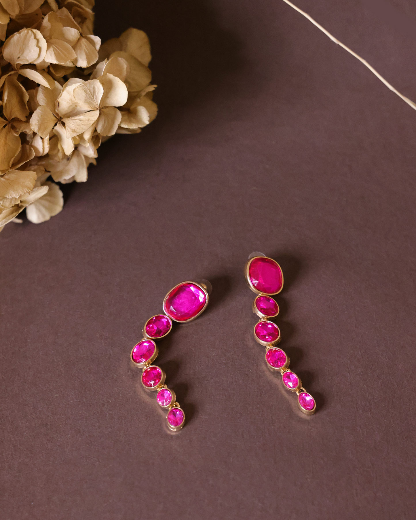 Pink long dots dangler earrings