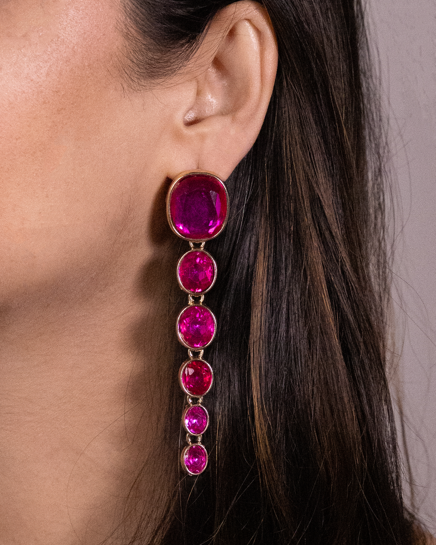 Pink long dots dangler earrings