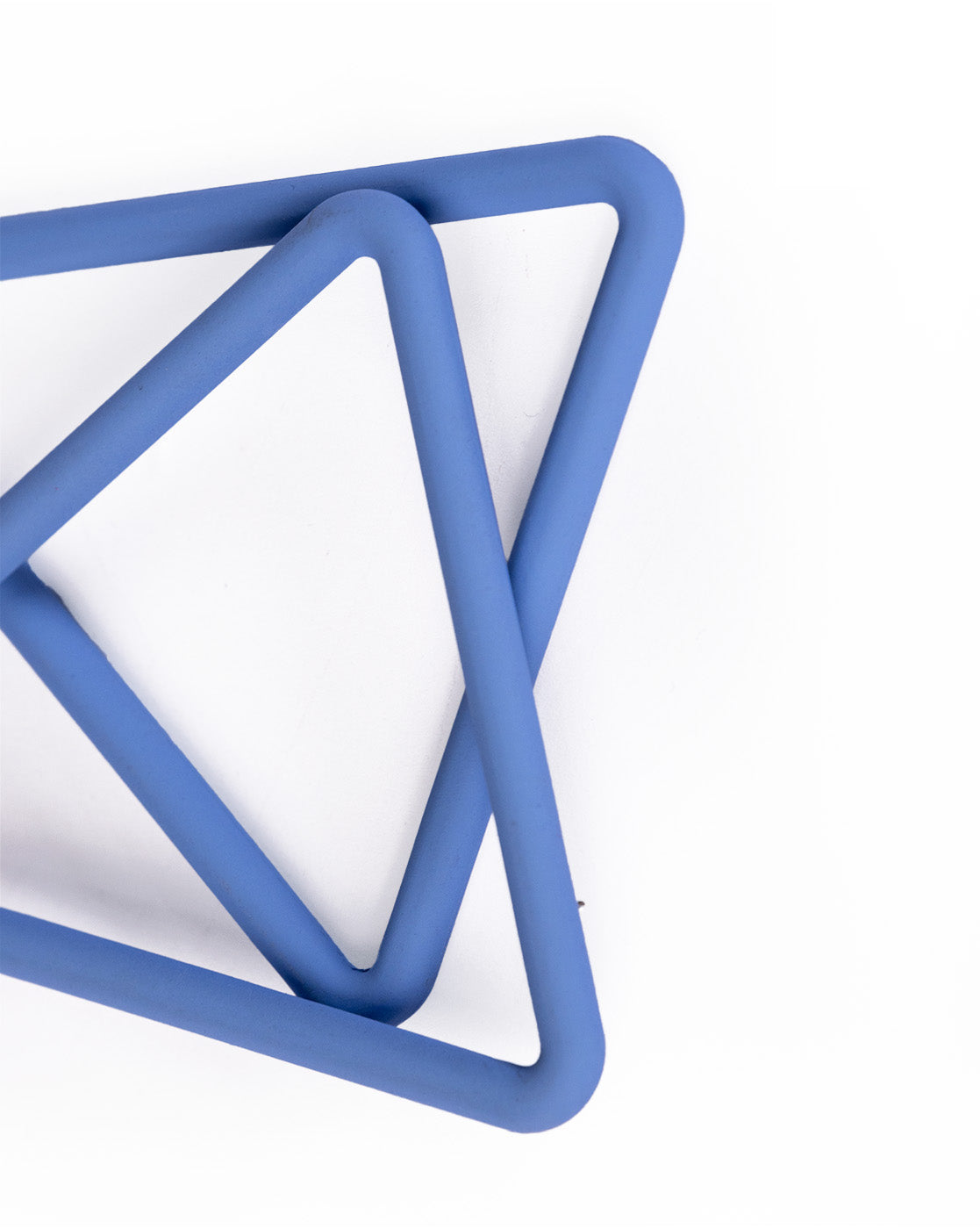 Two intersecting blue Triangle Earrings are displayed on a white background, with portions of each earring visible in the image.