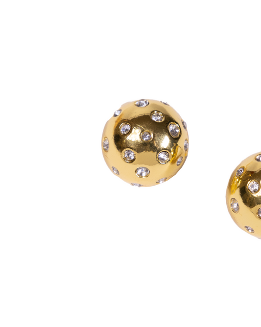 Round gold with white stone stud earrings