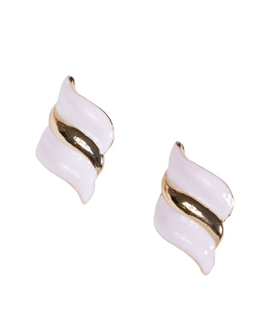 White diagonal stud earrings