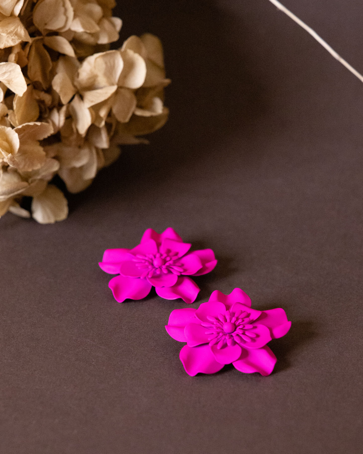 Pink large flower earrings