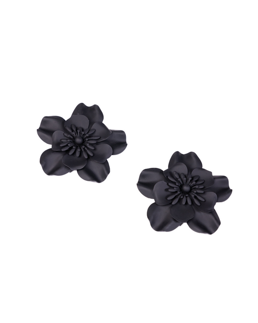 Large black flower earrings