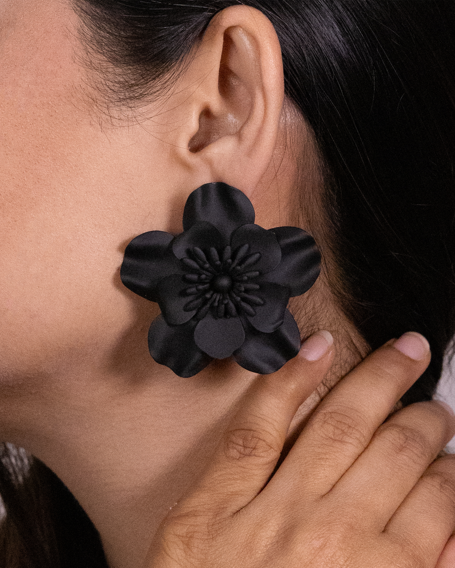Large black flower earrings