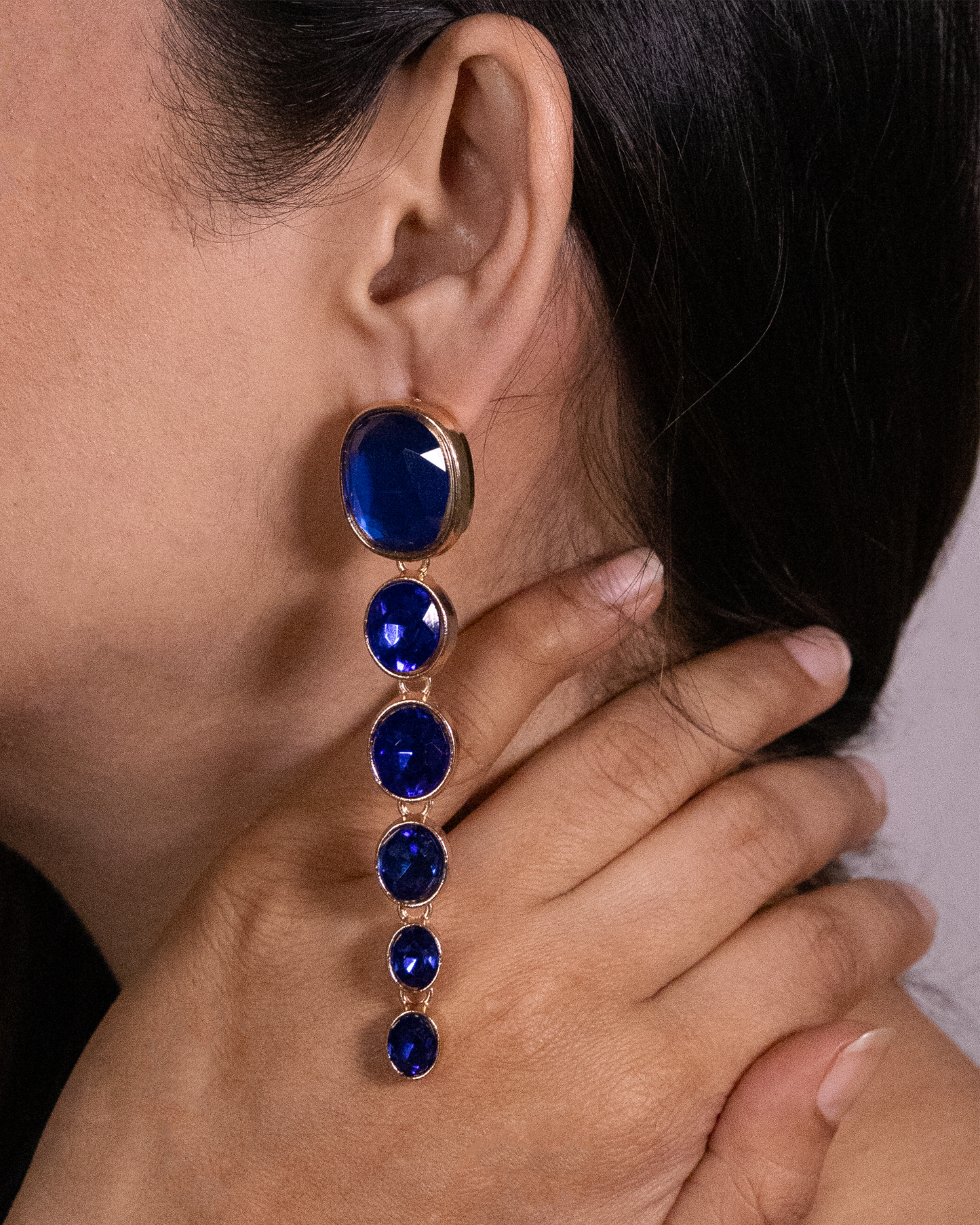 Blue long dots dangler earrings