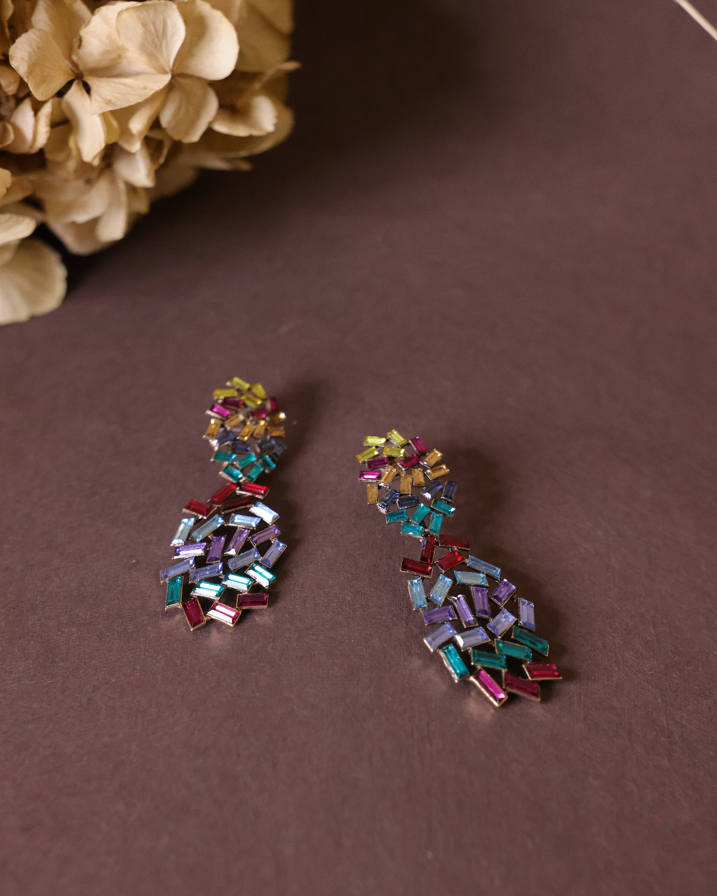 Multicolour rhinestone dangler earrings
