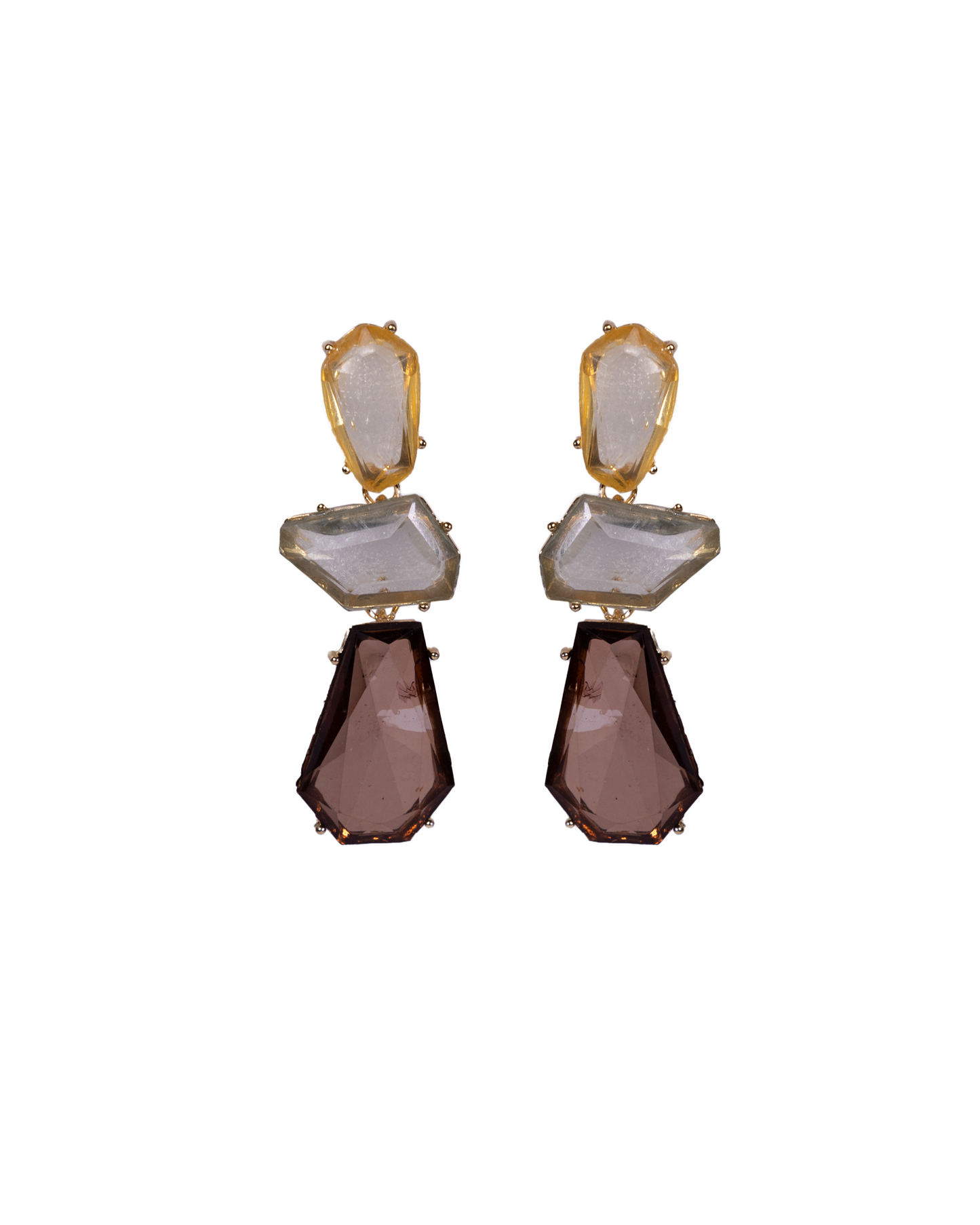 Brown chrome translucent dangler earrings