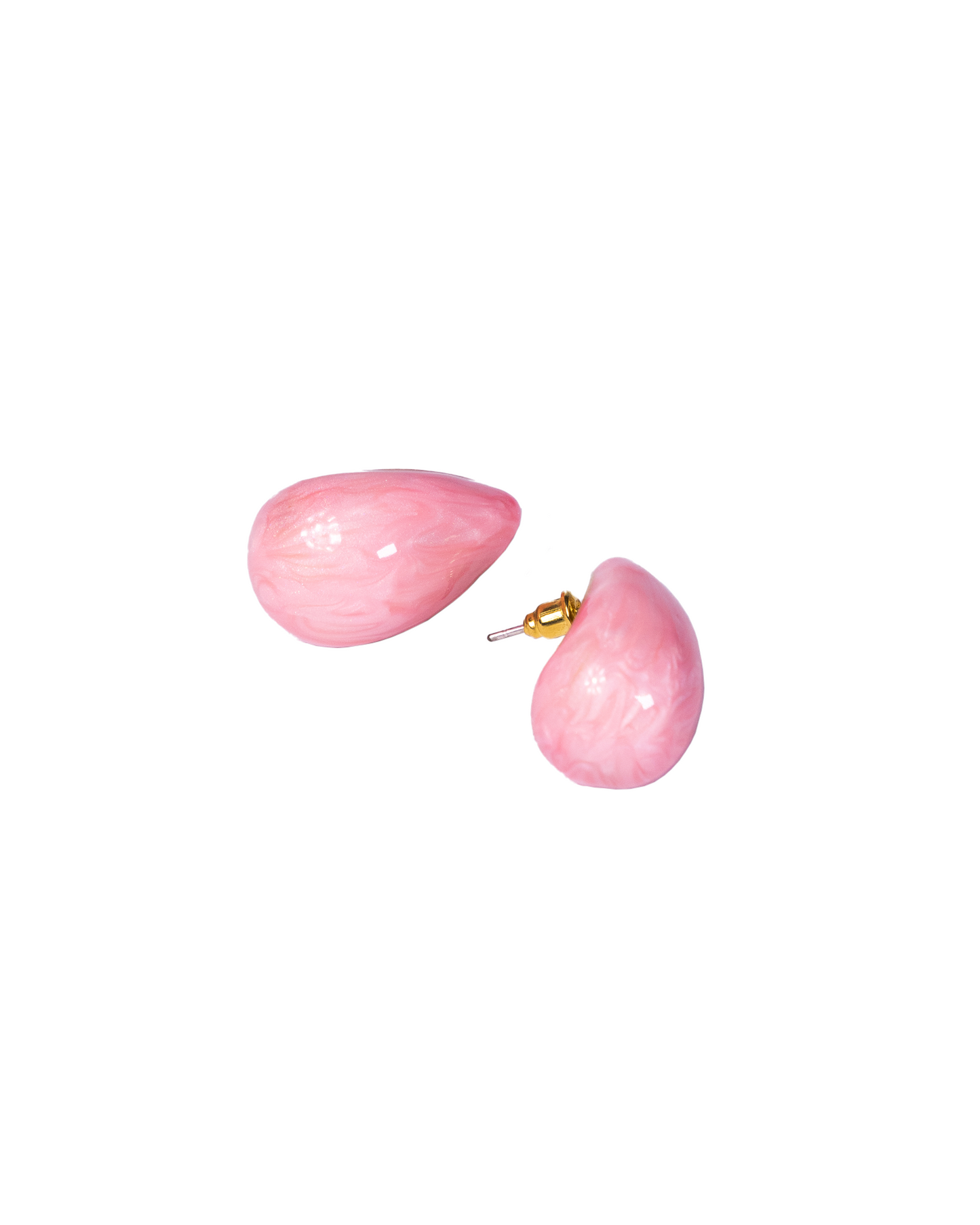 Pink water drop stud earrings