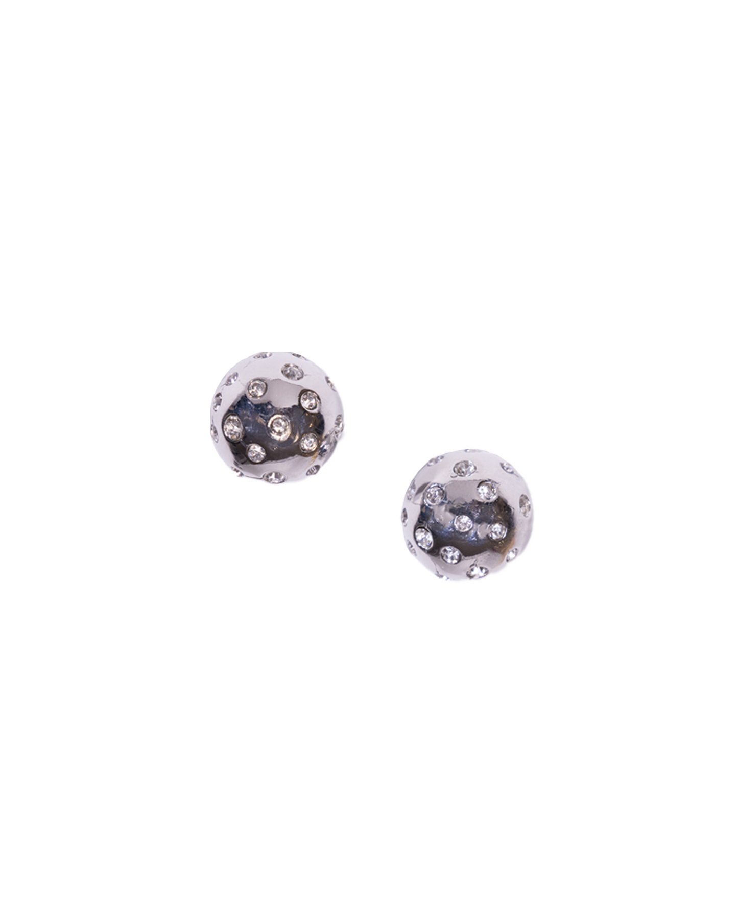 Round silver with white stones stud earrings