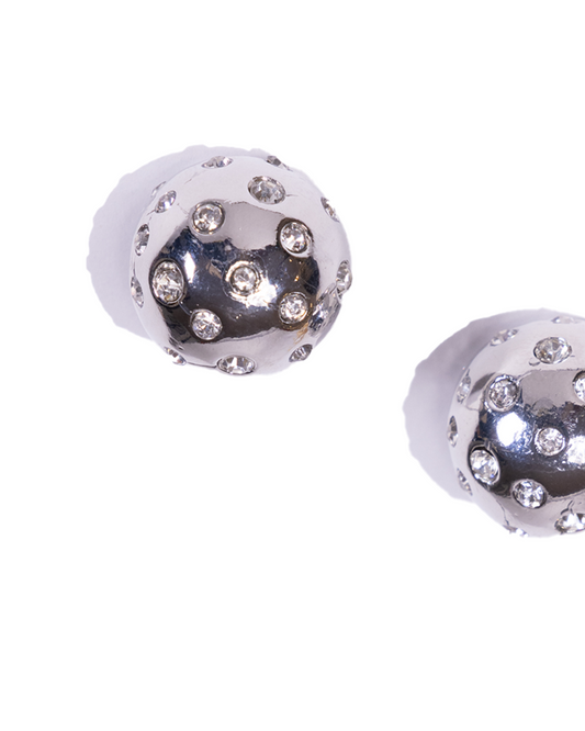 Round silver with white stones stud earrings