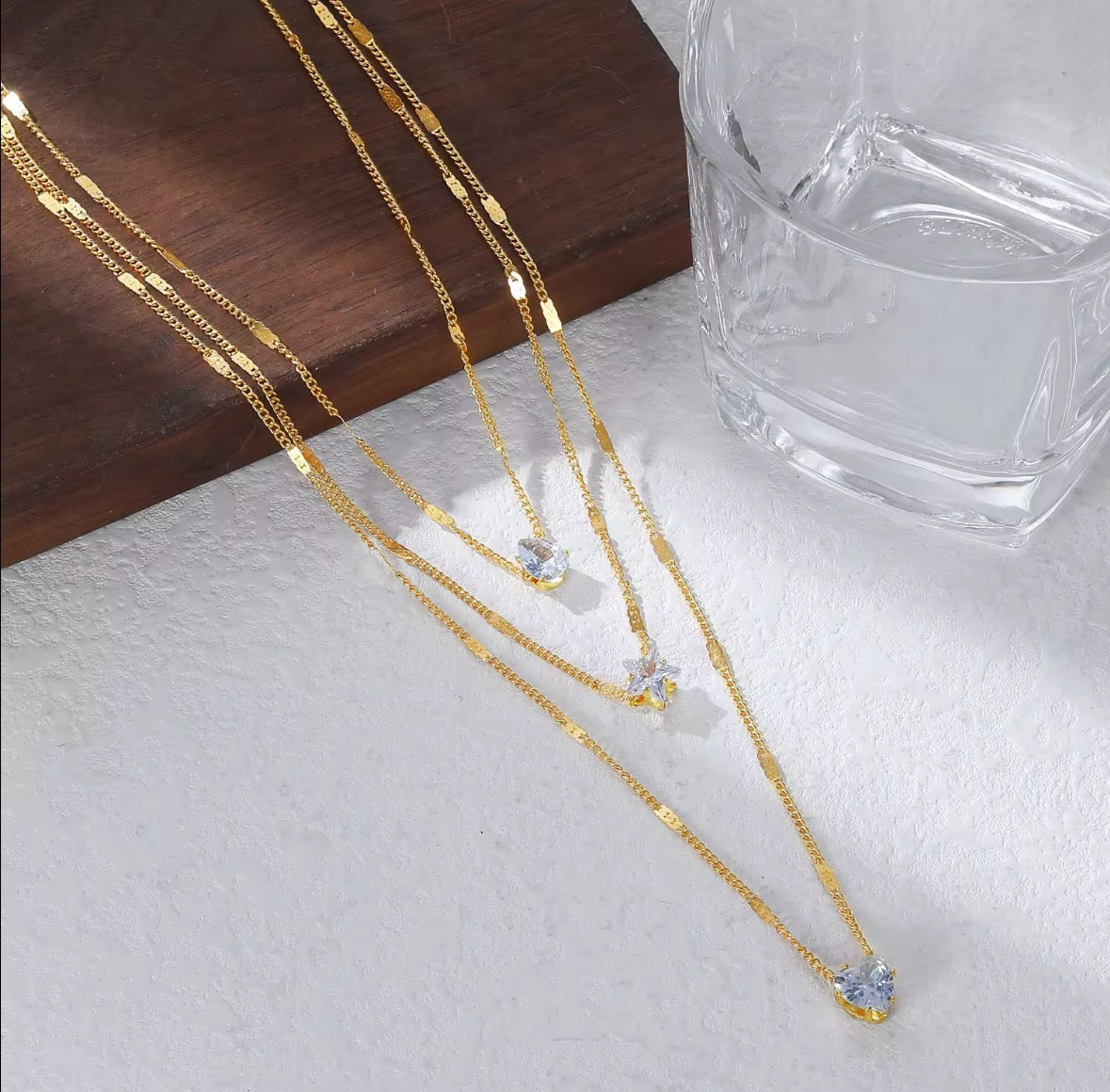 3 layer zircon necklace gold/silver