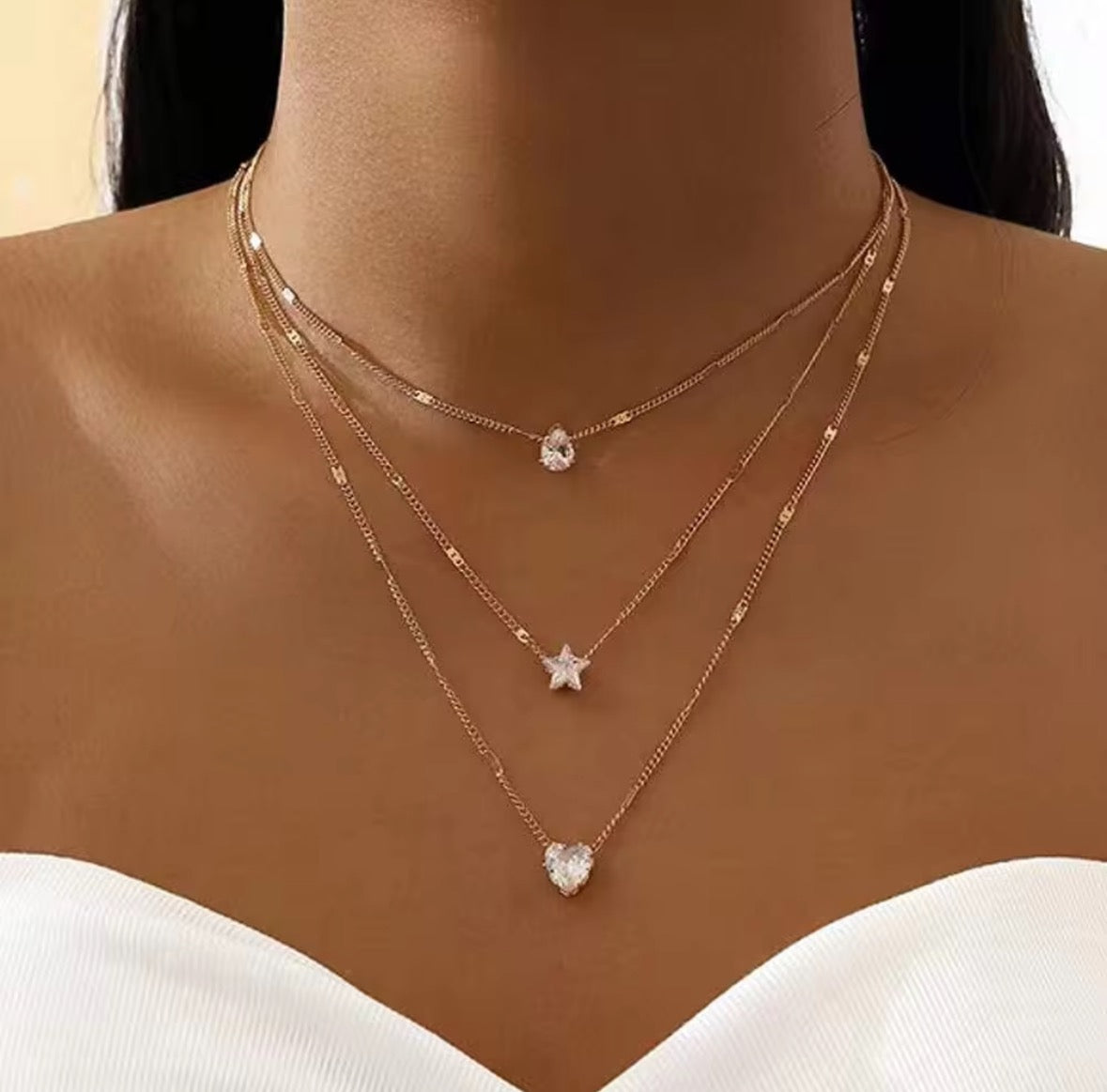 3 layer zircon necklace gold/silver