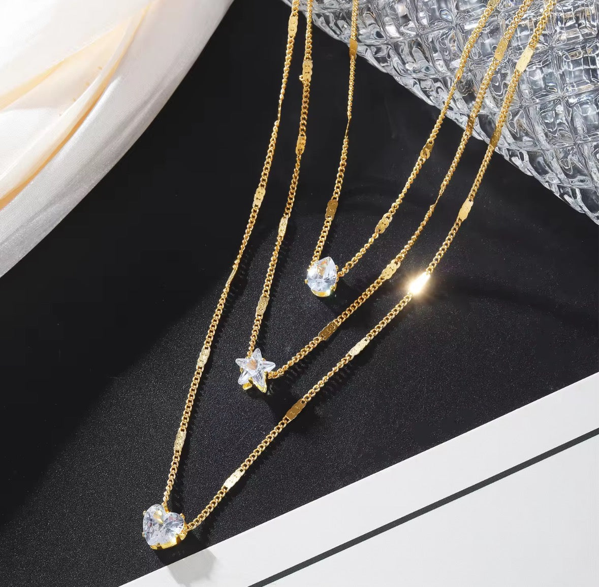 3 layer zircon necklace gold/silver