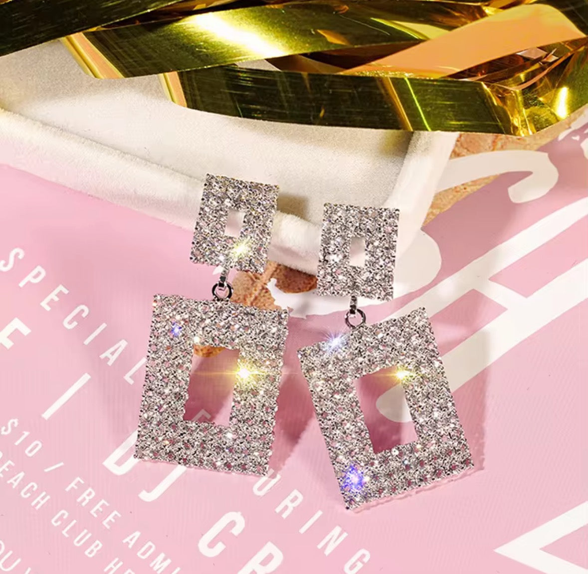 Geometric rhinestone earrings