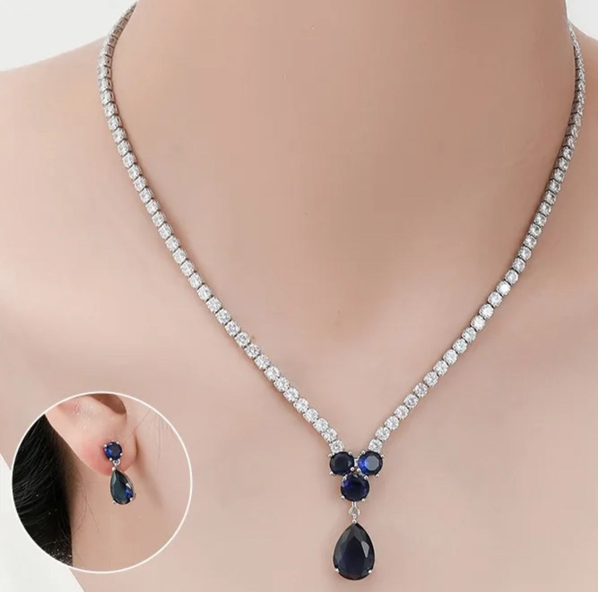 Blue zircon necklace set