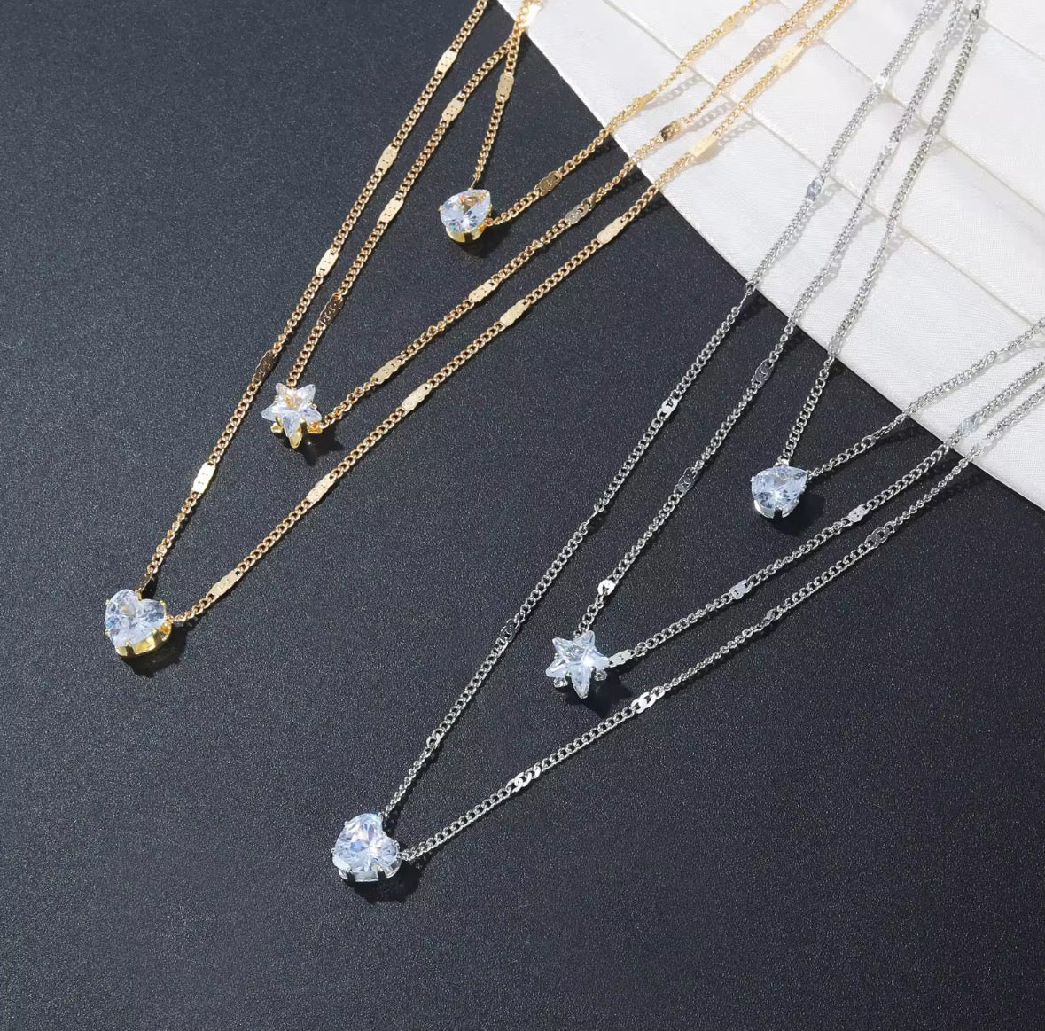 3 layer zircon necklace gold/silver