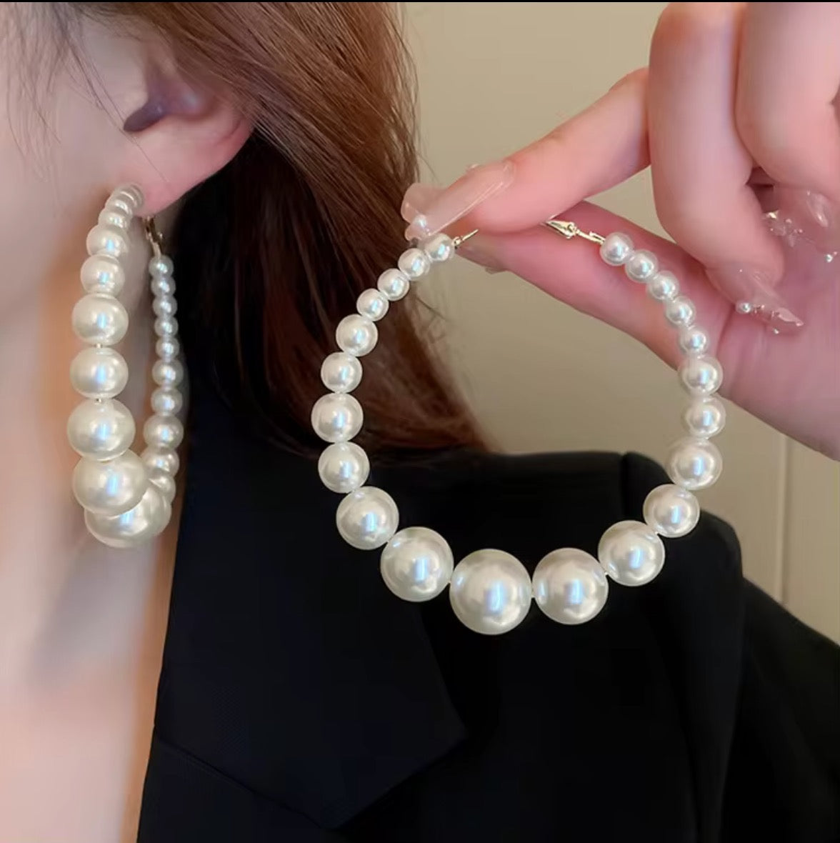 Big Pearl Hoops - White