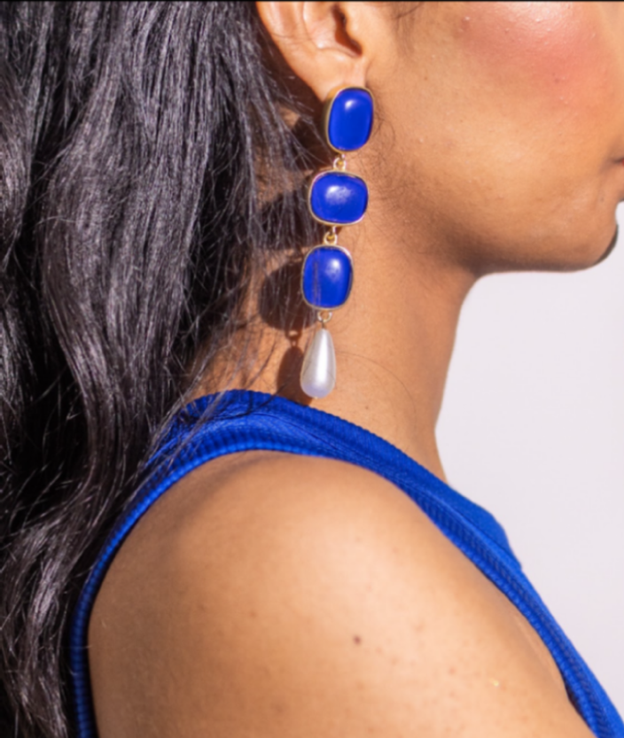 Blue enamel dangler earrings