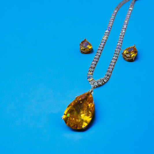 Yellow large crystal necklace set