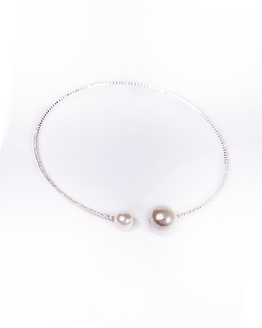 Open Pearl and Rhinestone Necklace