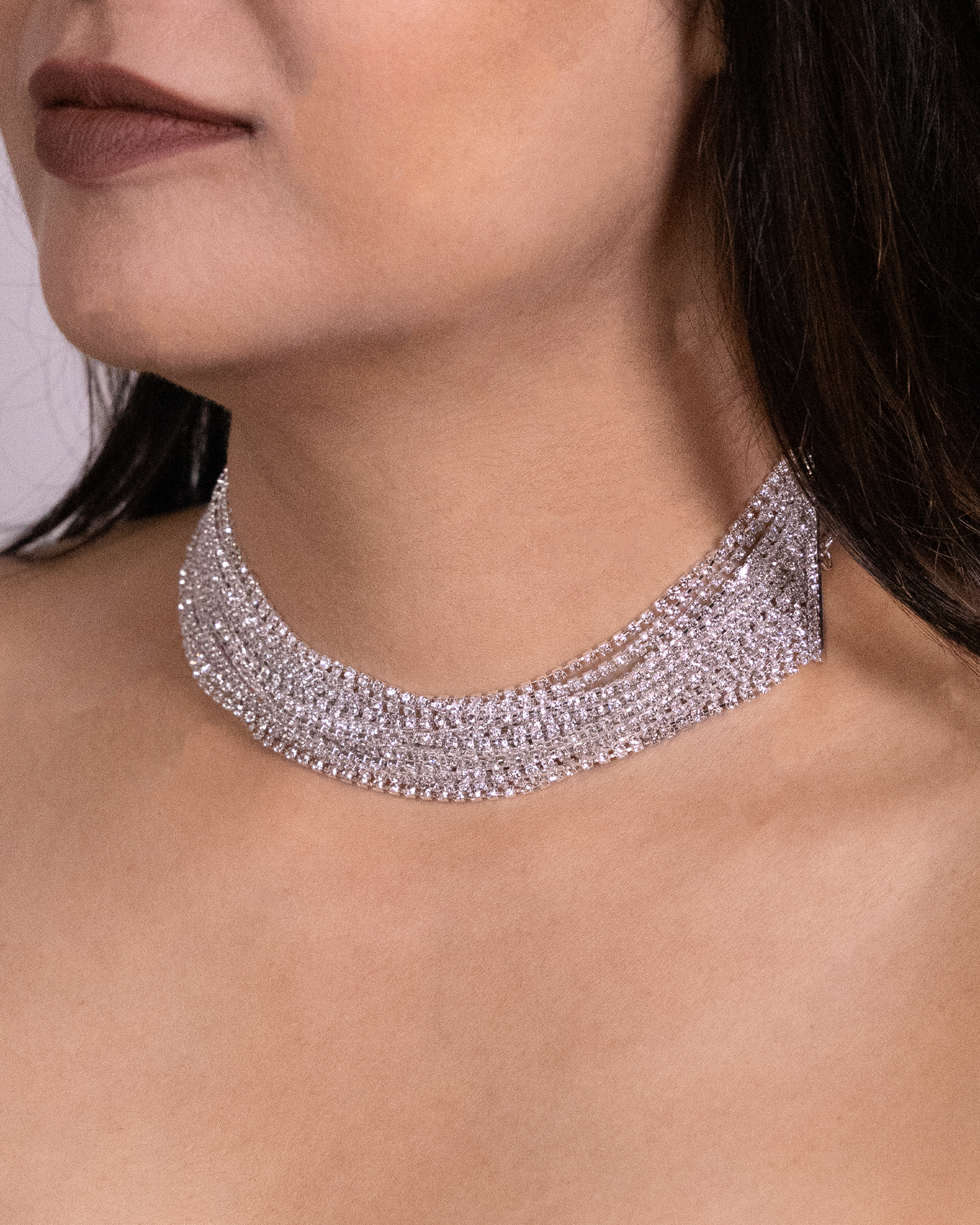 Multi layer rhinestone choker necklace