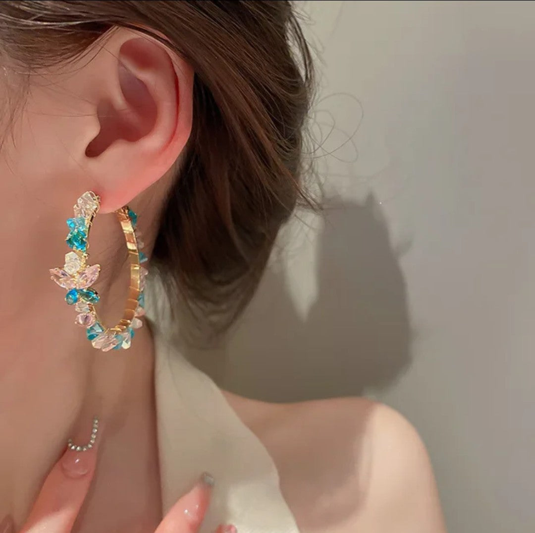 crystal bow hoop earrings
