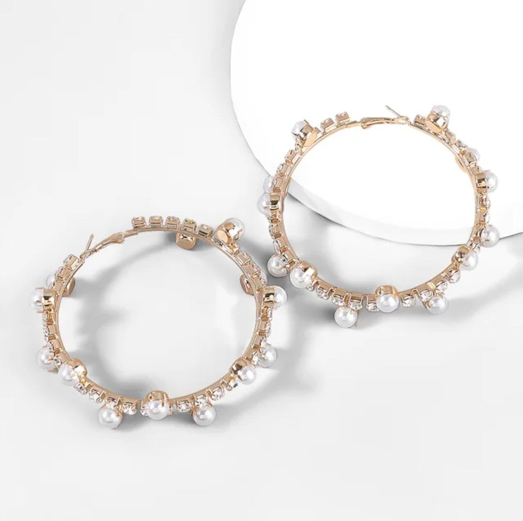 Pearl and Crystal Hoops